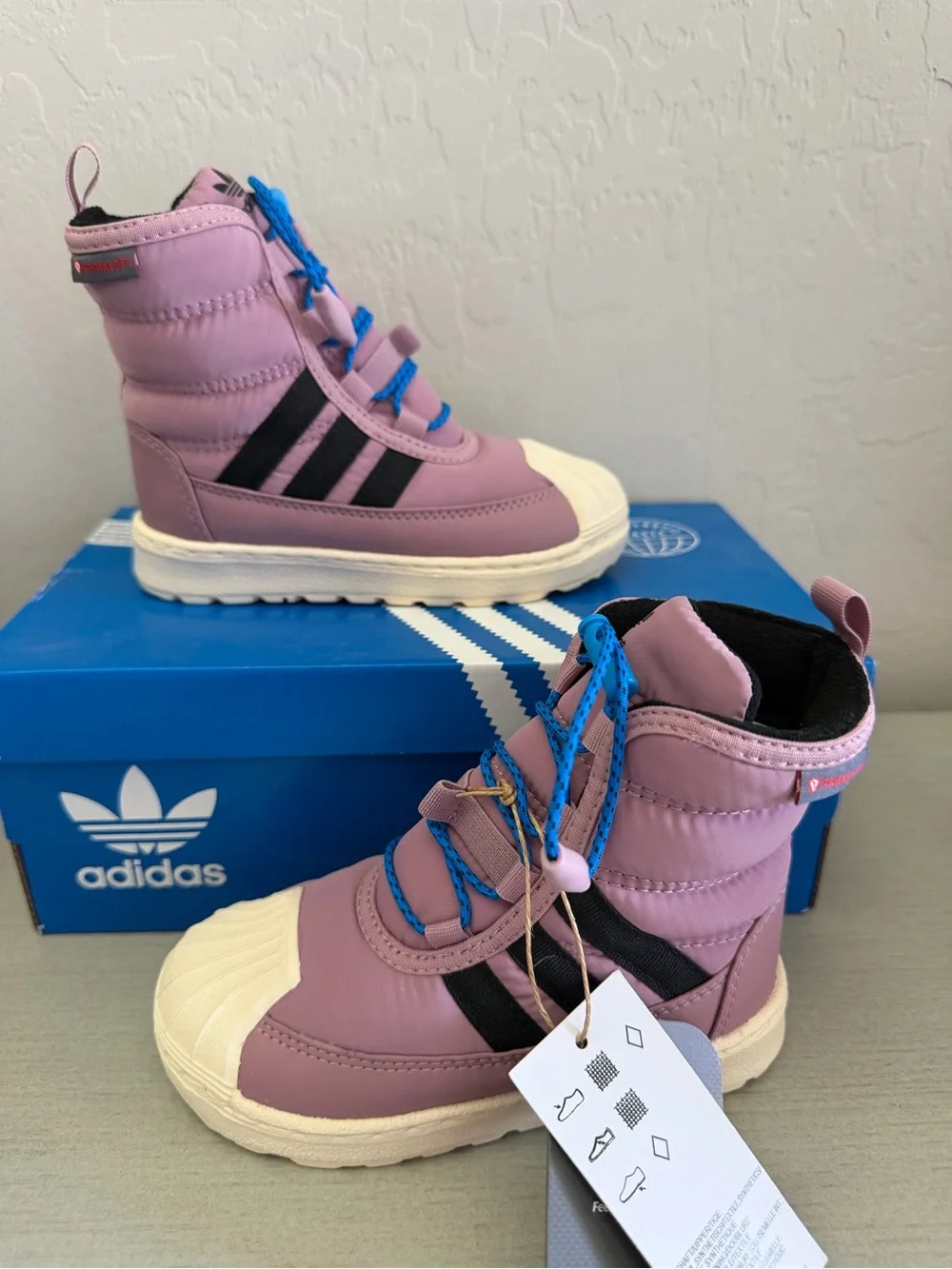 adidas Kids Lavender High-Top Sneakers with Blue Laces